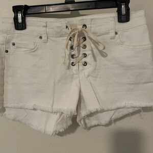 Women's White Lace-Up Denim Shorts